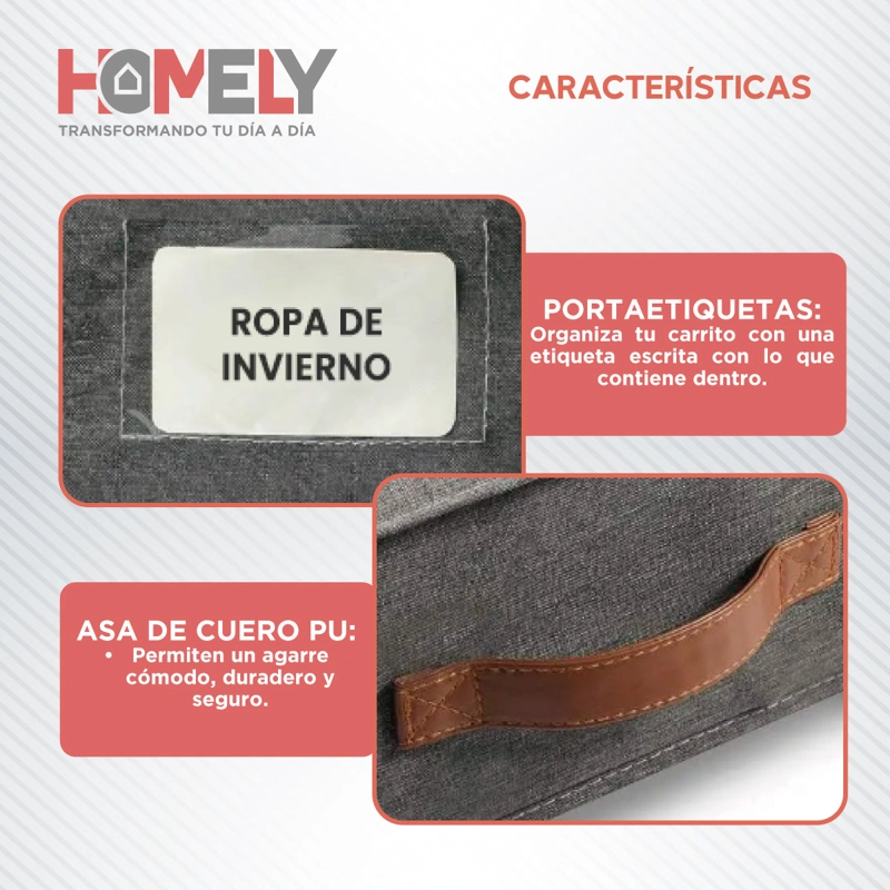 CARRITO ORGANIZADOR BAJO CAMA HOMELY 48L CON RUEDAS PLEGABLE ROPA TEXTILES - 8
