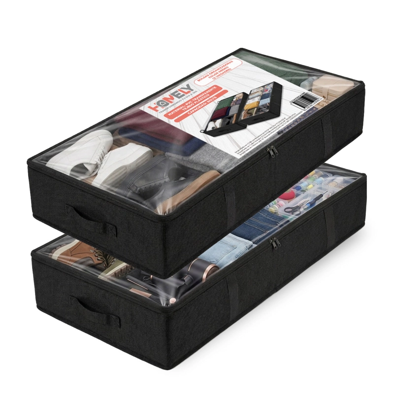 SET 2 BOLSAS ORGANIZADORAS BAJO CAMA HOMELY NEGRO 90L PLEGABLES CREMALLERA - 1