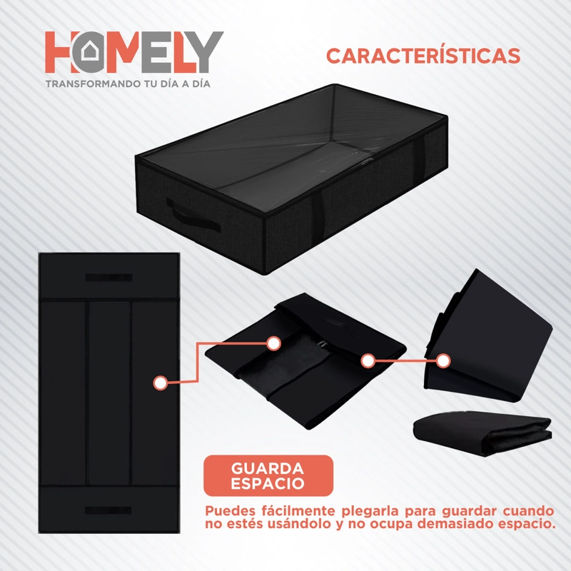 SET 2 BOLSAS ORGANIZADORAS BAJO CAMA HOMELY NEGRO 90L PLEGABLES CREMALLERA - 5