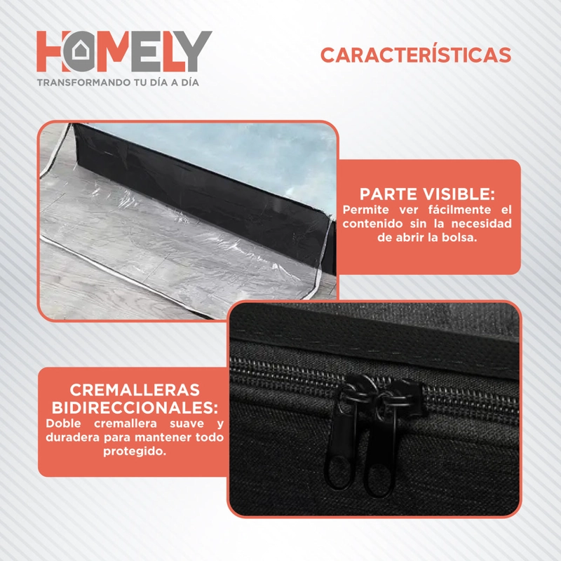 SET 2 BOLSAS ORGANIZADORAS BAJO CAMA HOMELY NEGRO 90L PLEGABLES CREMALLERA - 6