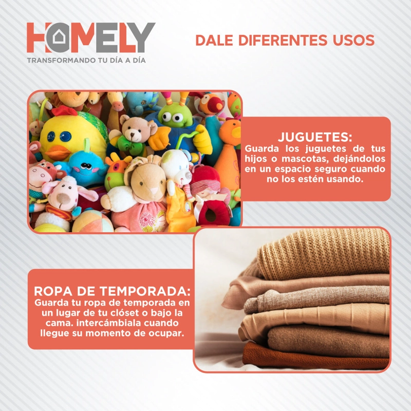 SET 2 BOLSAS ORGANIZADORAS BAJO CAMA HOMELY NEGRO 90L PLEGABLES CREMALLERA - 7