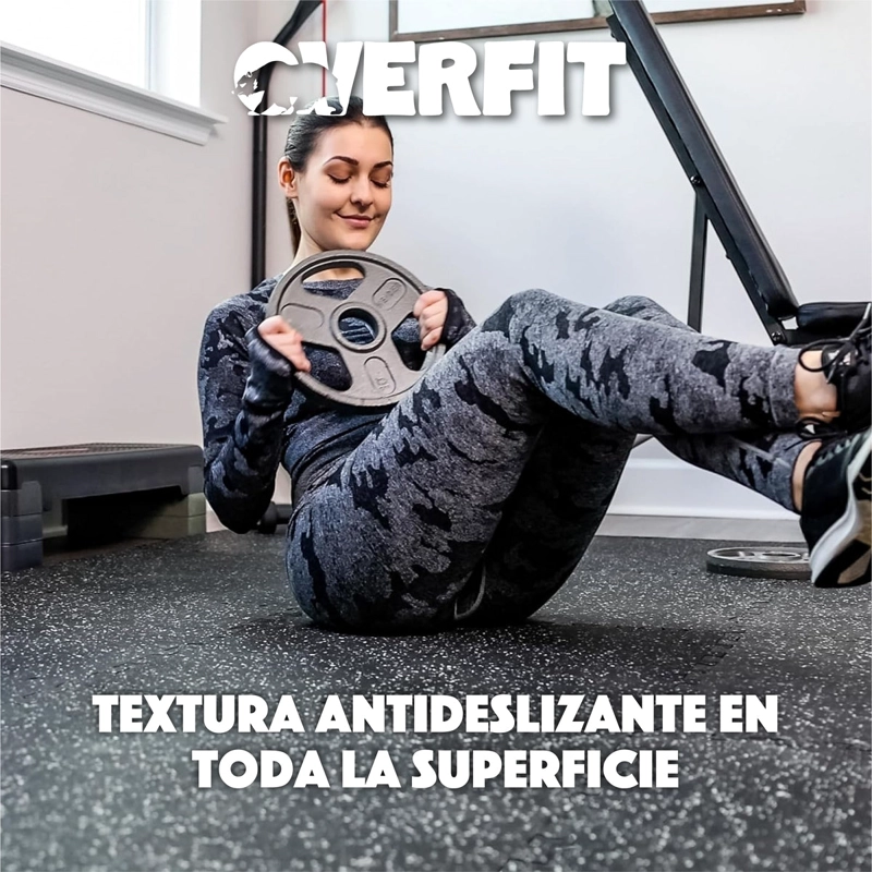 PISO DE CAUCHO GIMNASIO 50X50CM PACK 2 OVERFIT ANTIDESLIZANTE PROTECTOR DE PISO NEGRO - 11