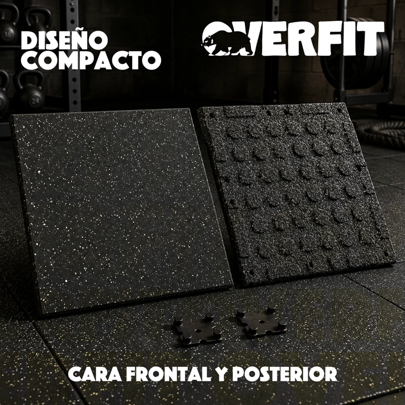 PISO DE CAUCHO GIMNASIO 50X50CM PACK 2 OVERFIT ANTIDESLIZANTE PROTECTOR DE PISO NEGRO - 4