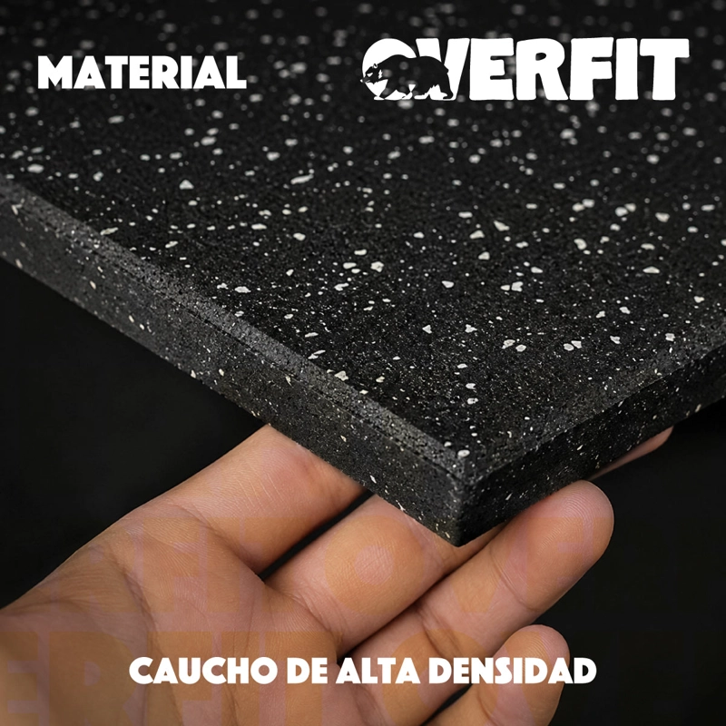 PISO DE CAUCHO GIMNASIO 50X50CM PACK 2 OVERFIT ANTIDESLIZANTE PROTECTOR DE PISO NEGRO - 5
