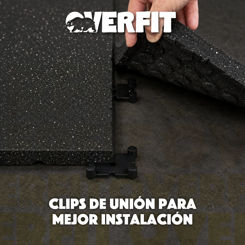 PISO DE CAUCHO GIMNASIO 50X50CM PACK 2 OVERFIT ANTIDESLIZANTE PROTECTOR DE PISO NEGRO - 7