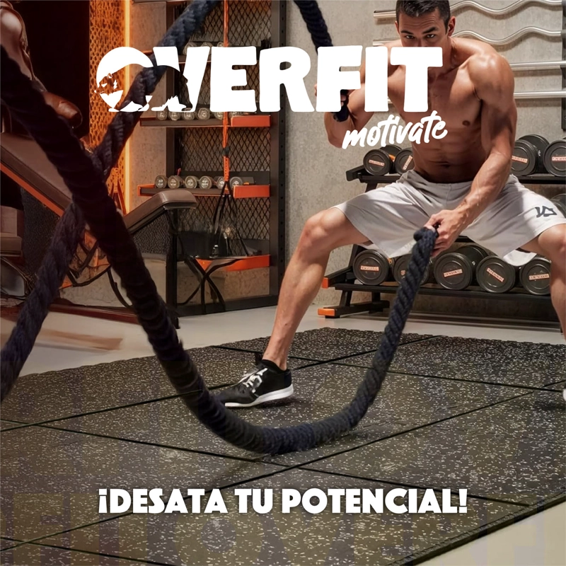 PISO DE CAUCHO GIMNASIO 50X50CM PACK 2 OVERFIT ANTIDESLIZANTE PROTECTOR DE PISO NEGRO - 9