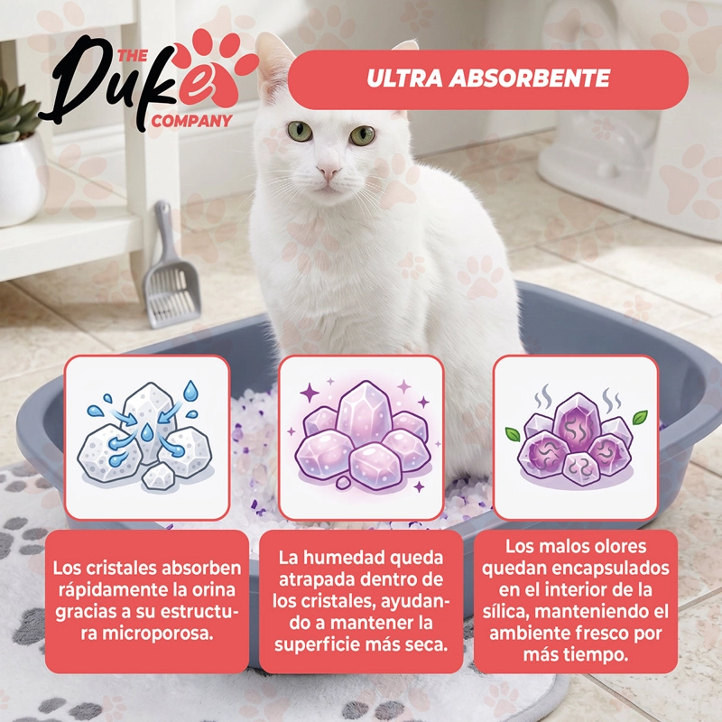 ARENA SANITARIA PARA GATO DE CRISTAL DUKE 1.6KG AROMA LAVANDA SILICE ABSORBENTE ANTIOLOR - 6