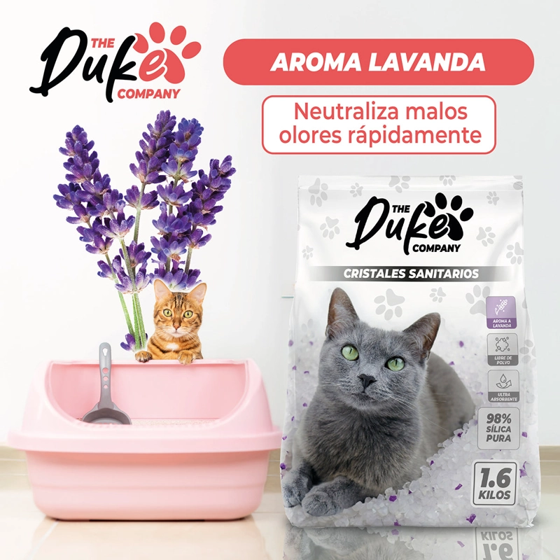 ARENA SANITARIA PARA GATO DE CRISTAL DUKE 1.6KG AROMA LAVANDA SILICE ABSORBENTE ANTIOLOR - 8