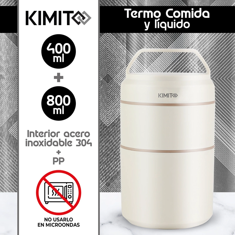 TERMO DE COMIDA Y LIQUIDO KIMITO 1200ML ACERO INOXIDABLE DOBLE PARED VACIO BLANCO - 2