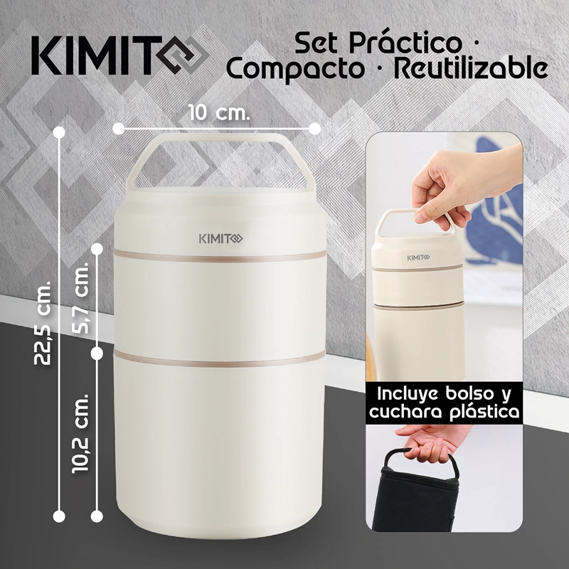 TERMO DE COMIDA Y LIQUIDO KIMITO 1200ML ACERO INOXIDABLE DOBLE PARED VACIO BLANCO - 3