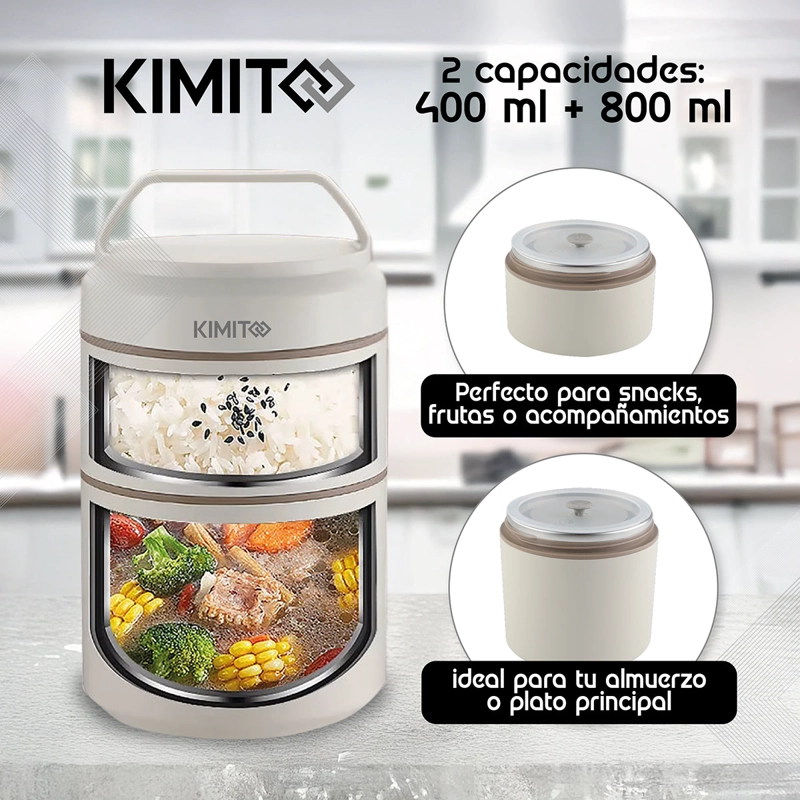 TERMO DE COMIDA Y LIQUIDO KIMITO 1200ML ACERO INOXIDABLE DOBLE PARED VACIO BLANCO - 4