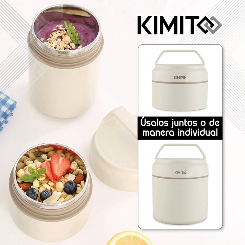 TERMO DE COMIDA Y LIQUIDO KIMITO 1200ML ACERO INOXIDABLE DOBLE PARED VACIO BLANCO - 5