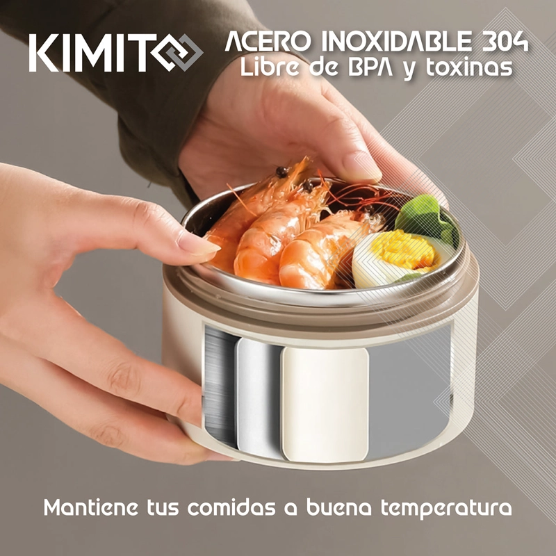TERMO DE COMIDA Y LIQUIDO KIMITO 1200ML ACERO INOXIDABLE DOBLE PARED VACIO BLANCO - 9
