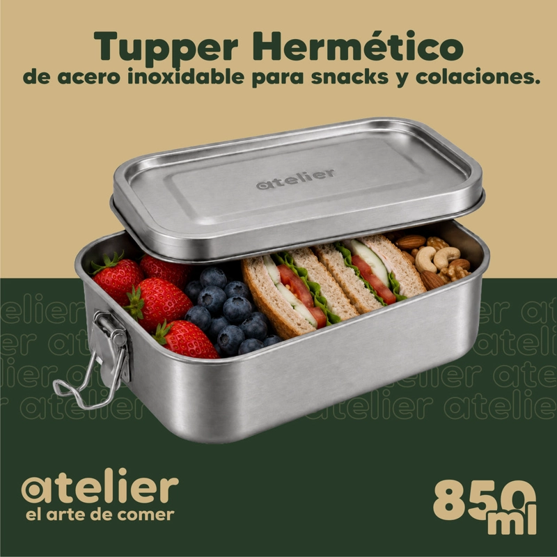 TUPPER CONTENEDOR ACERO INOXIDABLE 850ML ATELIER HERMETICO LIBRE BPA ALMUERZO - 2