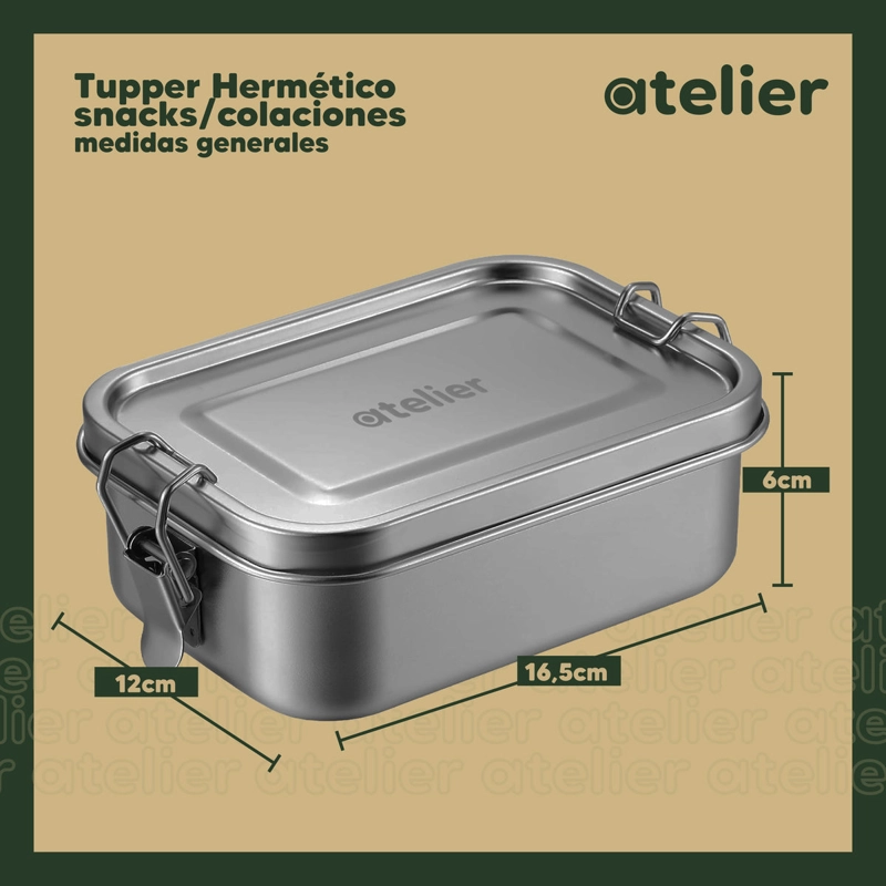 TUPPER CONTENEDOR ACERO INOXIDABLE 850ML ATELIER HERMETICO LIBRE BPA ALMUERZO - 3