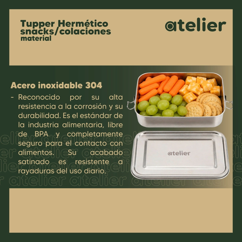 TUPPER CONTENEDOR ACERO INOXIDABLE 850ML ATELIER HERMETICO LIBRE BPA ALMUERZO - 4
