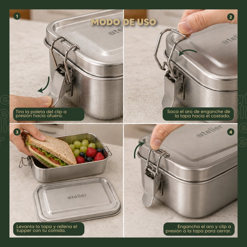 TUPPER CONTENEDOR ACERO INOXIDABLE 850ML ATELIER HERMETICO LIBRE BPA ALMUERZO - 5