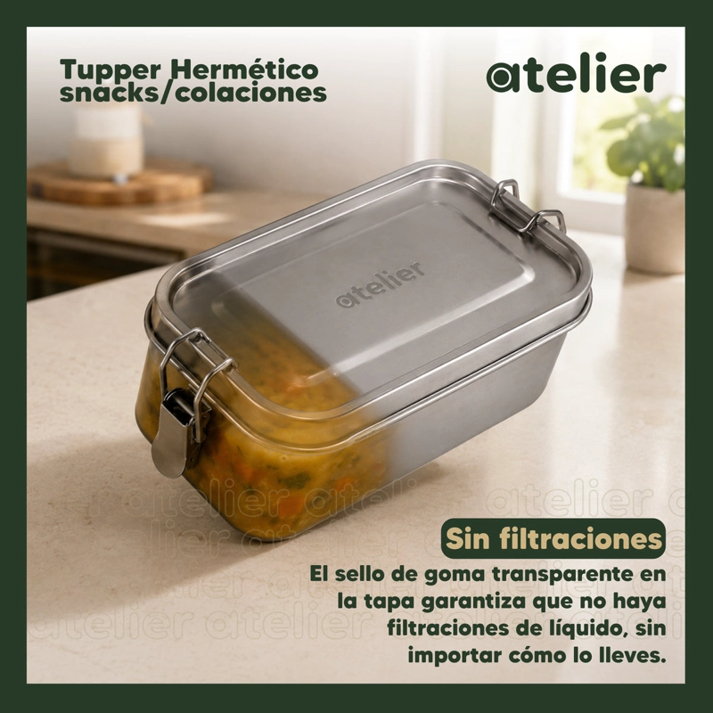TUPPER CONTENEDOR ACERO INOXIDABLE 850ML ATELIER HERMETICO LIBRE BPA ALMUERZO - 6