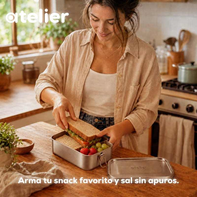 TUPPER CONTENEDOR ACERO INOXIDABLE 850ML ATELIER HERMETICO LIBRE BPA ALMUERZO - 8