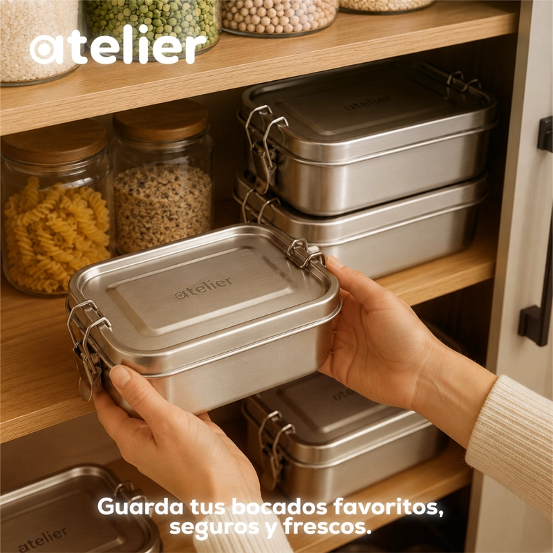 TUPPER CONTENEDOR ACERO INOXIDABLE 850ML ATELIER HERMETICO LIBRE BPA ALMUERZO - 9