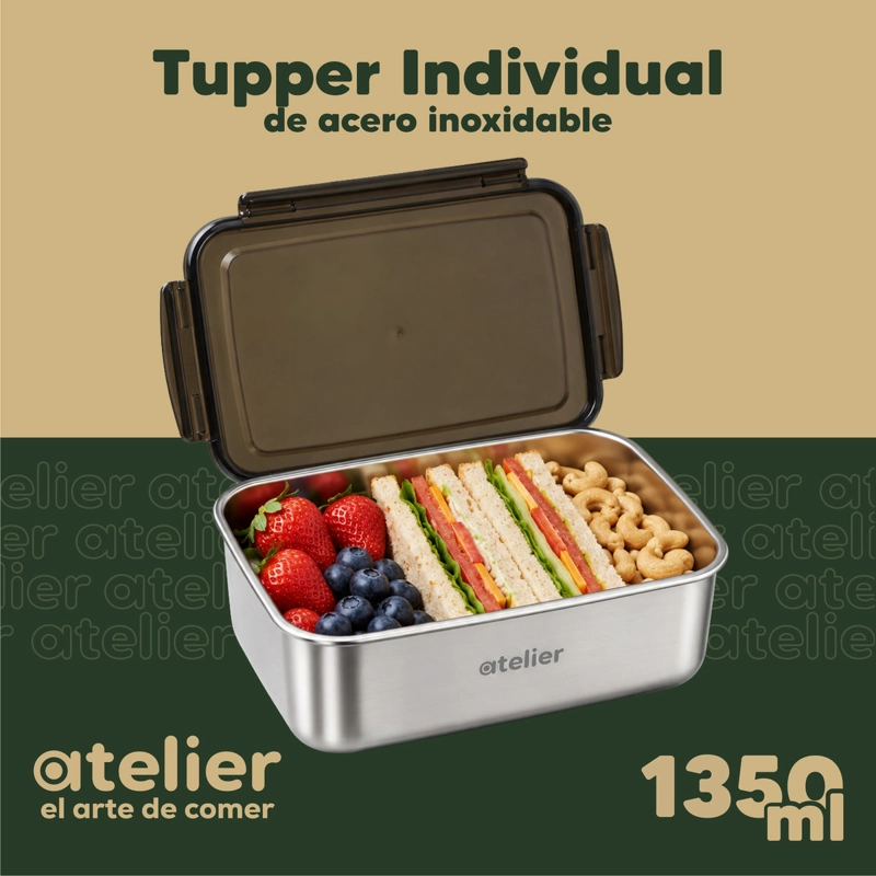 TUPPER CONTENEDOR ACERO INOXIDABLE 1350ML ATELIER HERMETICO LIBRE BPA ALMUERZO - 2