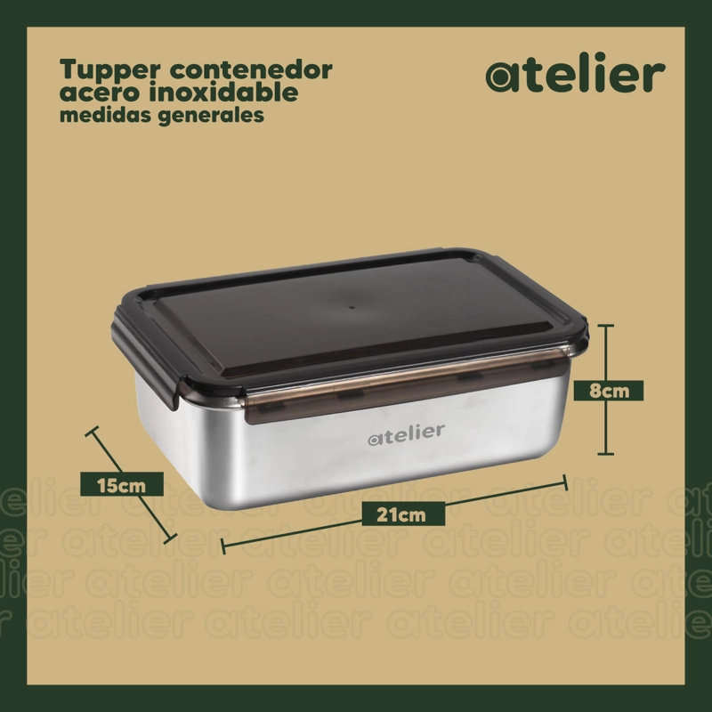 TUPPER CONTENEDOR ACERO INOXIDABLE 1350ML ATELIER HERMETICO LIBRE BPA ALMUERZO - 3