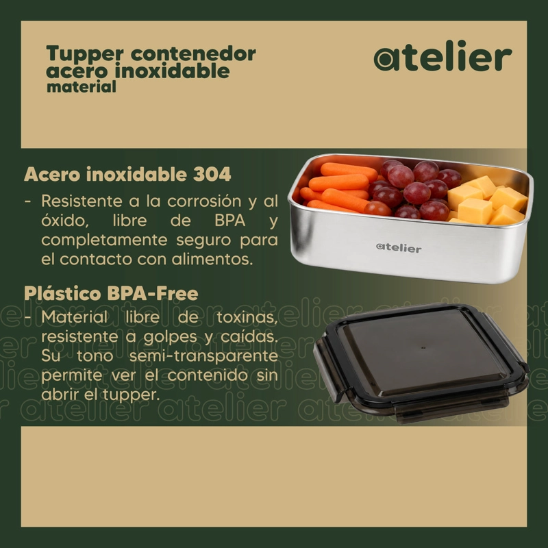 TUPPER CONTENEDOR ACERO INOXIDABLE 1350ML ATELIER HERMETICO LIBRE BPA ALMUERZO - 4