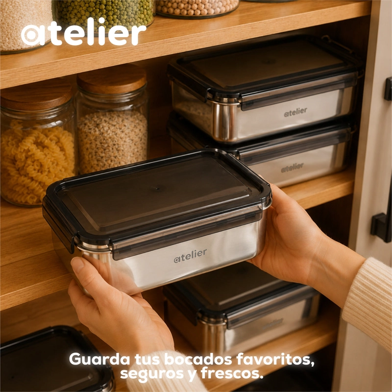 TUPPER CONTENEDOR ACERO INOXIDABLE 1350ML ATELIER HERMETICO LIBRE BPA ALMUERZO - 9