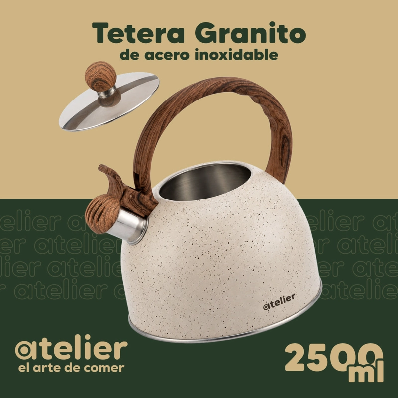 TETERA ACERO INOXIDABLE 2.5L ATELIER ACABADO GRANITO CON SILBATO COCINA E INDUCCION - 2