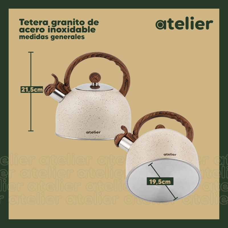TETERA ACERO INOXIDABLE 2.5L ATELIER ACABADO GRANITO CON SILBATO COCINA E INDUCCION - 3