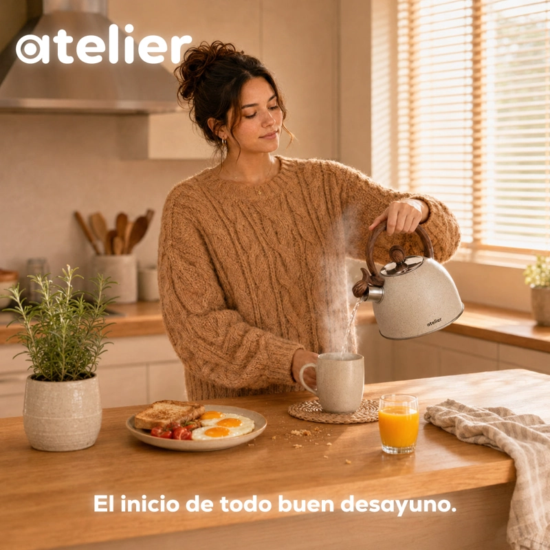 TETERA ACERO INOXIDABLE 2.5L ATELIER ACABADO GRANITO CON SILBATO COCINA E INDUCCION - 8