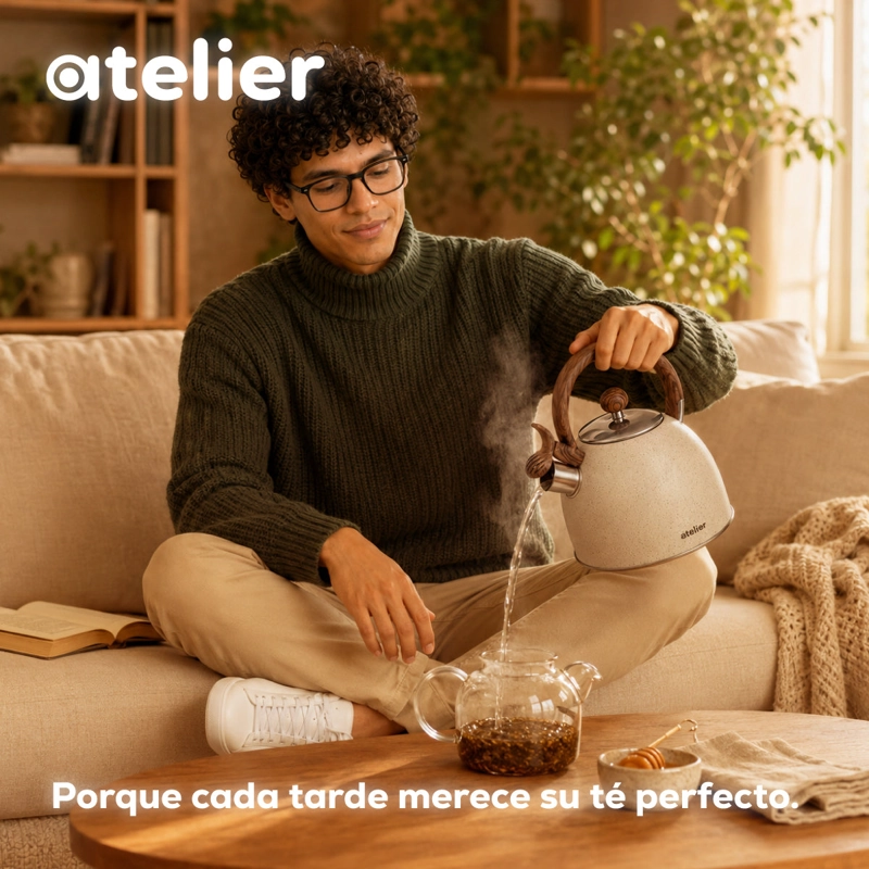 TETERA ACERO INOXIDABLE 2.5L ATELIER ACABADO GRANITO CON SILBATO COCINA E INDUCCION - 9