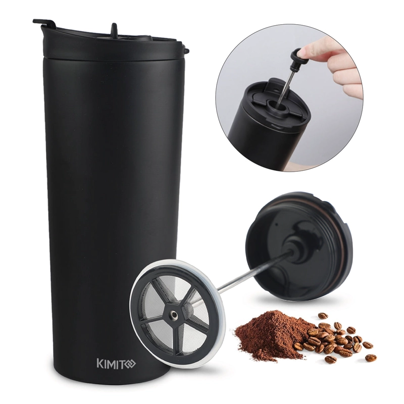CAFETERA FRANCESA PORTATIL KIMITO 500ML ACERO INOXIDABLE DOBLE PARED VIAJE NEGRA - 1