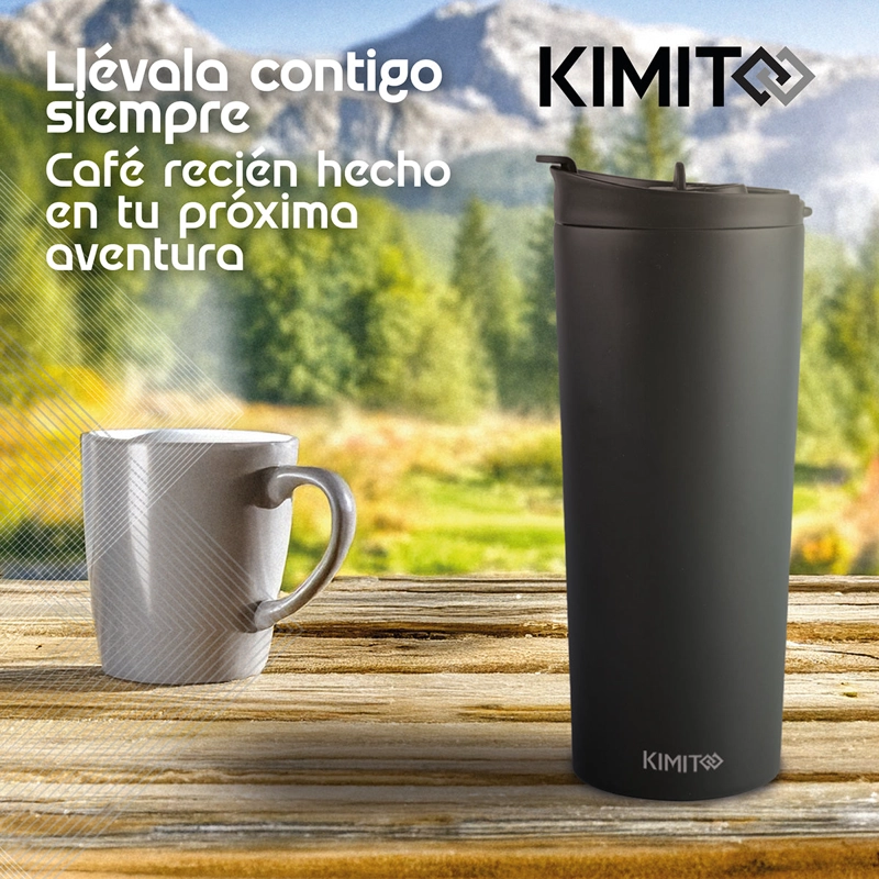 CAFETERA FRANCESA PORTATIL KIMITO 500ML ACERO INOXIDABLE DOBLE PARED VIAJE NEGRA - 10