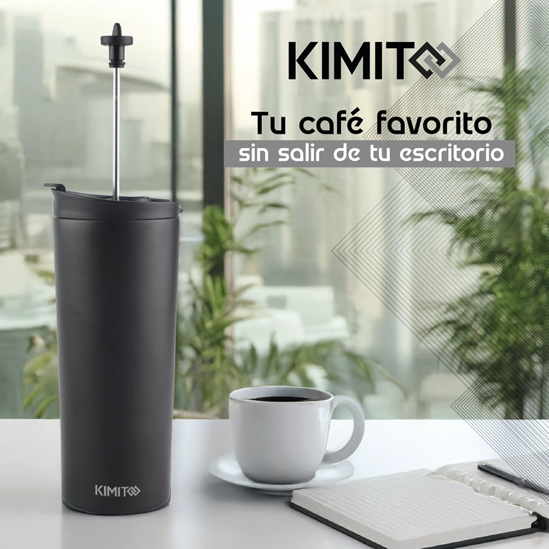 CAFETERA FRANCESA PORTATIL KIMITO 500ML ACERO INOXIDABLE DOBLE PARED VIAJE NEGRA - 7