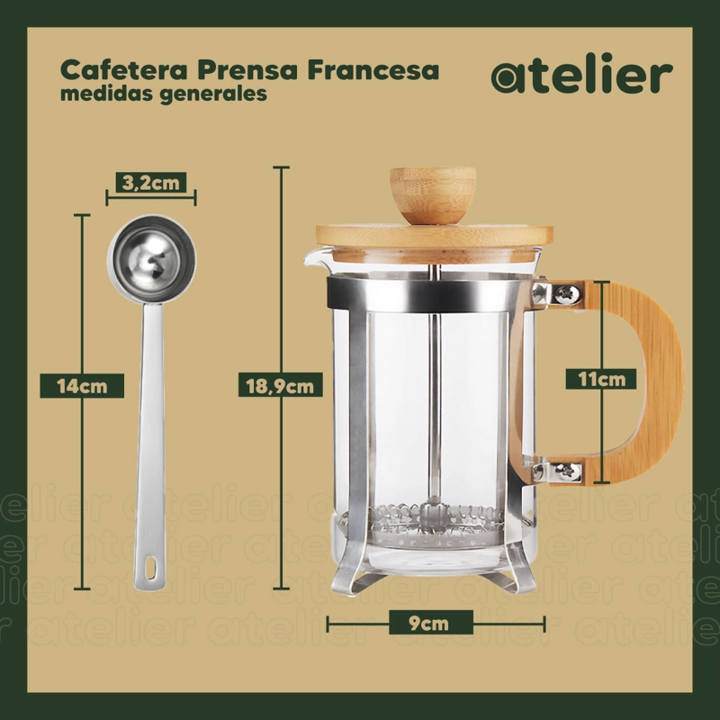 CAFETERA FRANCESA ATELIER 600ML JARRA DE VIDRIO CON DOSIFICADOR PRENSA EMBOLO FILTRO - 3