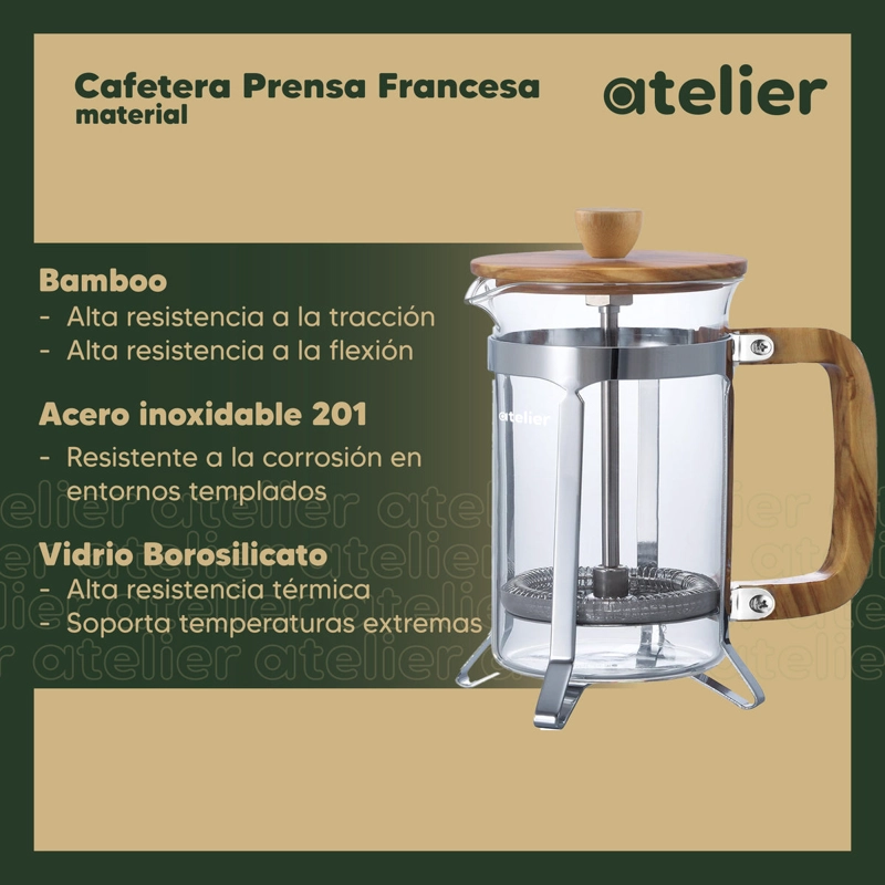 CAFETERA FRANCESA ATELIER 600ML JARRA DE VIDRIO CON DOSIFICADOR PRENSA EMBOLO FILTRO - 4