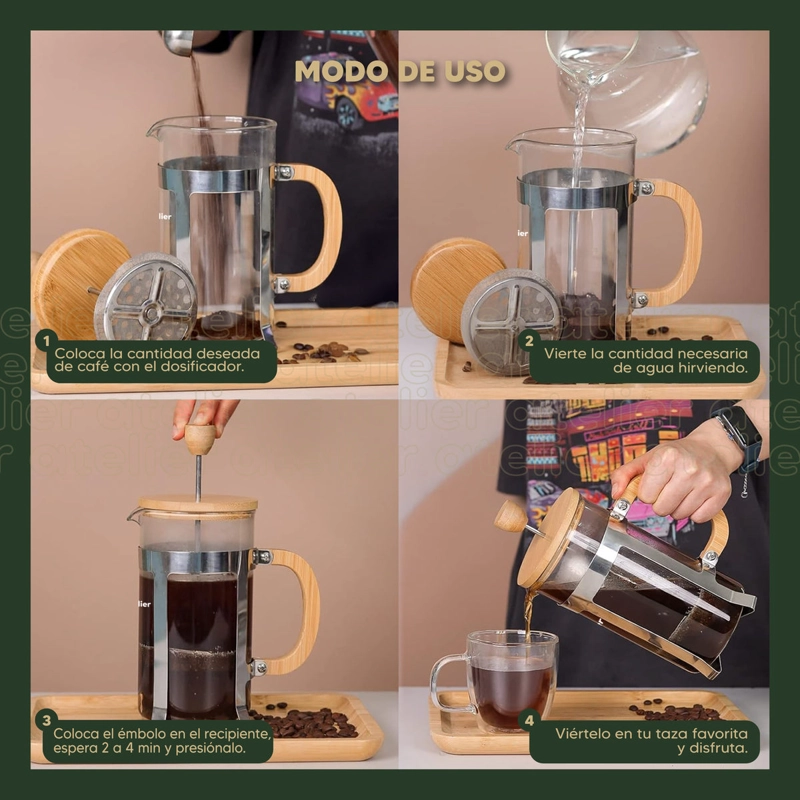 CAFETERA FRANCESA ATELIER 600ML JARRA DE VIDRIO CON DOSIFICADOR PRENSA EMBOLO FILTRO - 5