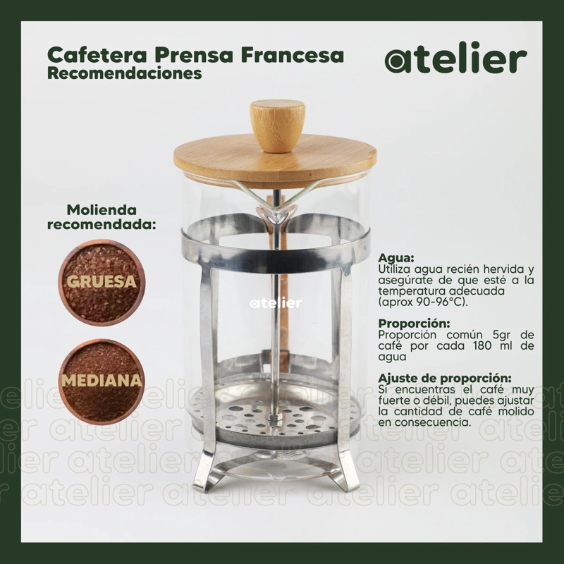 CAFETERA FRANCESA ATELIER 600ML JARRA DE VIDRIO CON DOSIFICADOR PRENSA EMBOLO FILTRO - 6