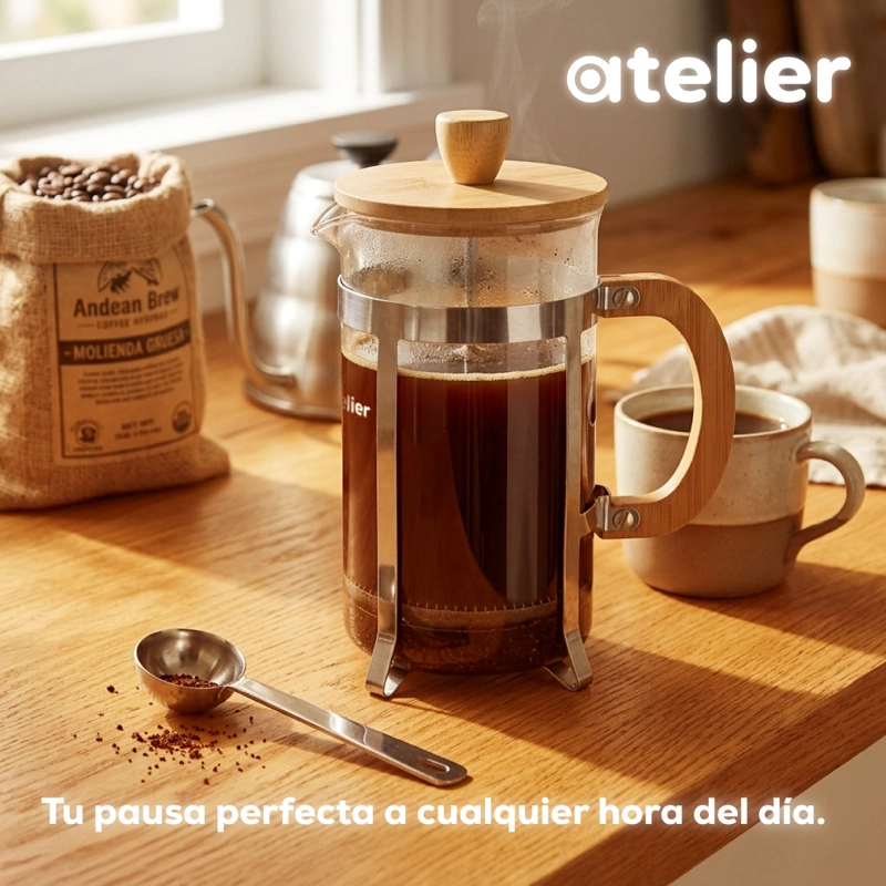 CAFETERA FRANCESA ATELIER 600ML JARRA DE VIDRIO CON DOSIFICADOR PRENSA EMBOLO FILTRO - 8