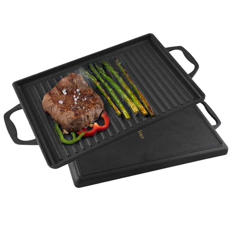 PLANCHA CHURRASQUERA HIERRO FUNDIDO 2 EN 1 ATELIER REVERSIBLE LISA Y ACANALADA COCINA - 1