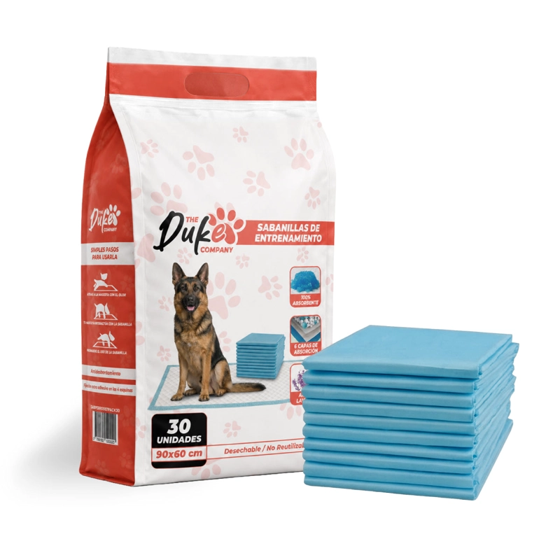 SABANILLAS ENTRENAMIENTO PERROS DUKE 90X60CM PACK 30 TRAINING PAD ABSORBENTE IMPERMEABLE - 2