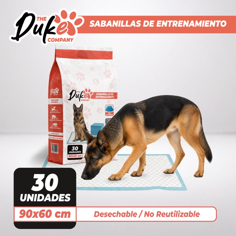 SABANILLAS ENTRENAMIENTO PERROS DUKE 90X60CM PACK 30 TRAINING PAD ABSORBENTE IMPERMEABLE - 3