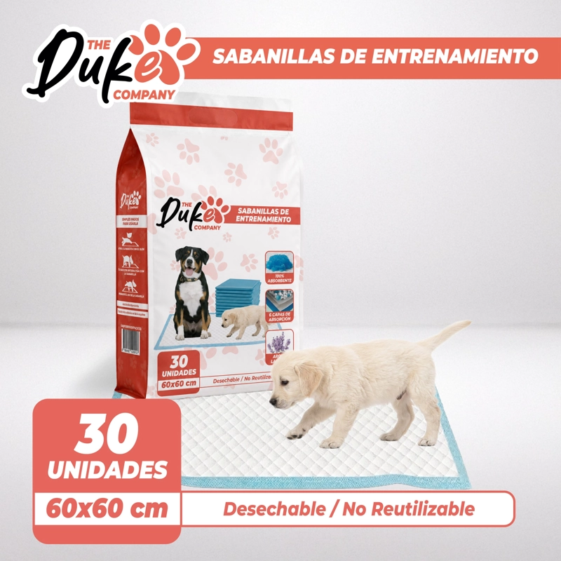 SABANILLAS ENTRENAMIENTO PERROS DUKE 60X60CM PACK 30 TRAINING PAD ABSORBENTE IMPERMEABLE - 3