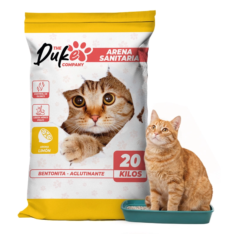 ARENA PARA GATO DUKE 20KG BENTONITA AGLUTINANTE AROMA LIMON ANTIOLOR BAJO POLVO - 1