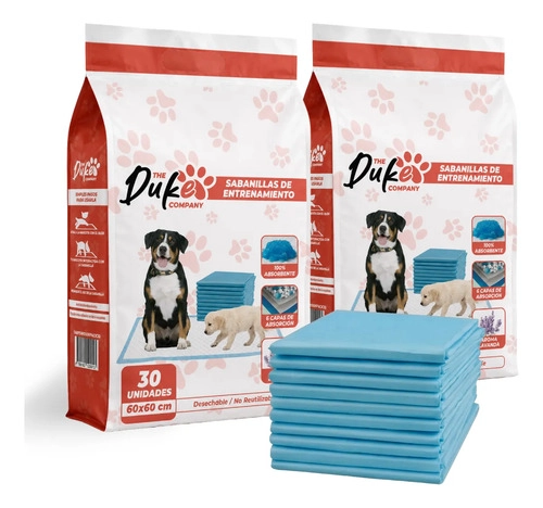SABANILLAS ENTRENAMIENTO PERRO DUKE 60X60CM PACK 60 TRAINING PAD ABSORBENTE IMPERMEABLE BLANCO - 10