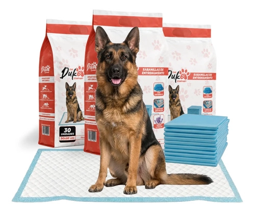 SABANILLAS ENTRENAMIENTO PERRO DUKE 90X60CM PACK 90 TRAINING PAD ABSORBENTE IMPERMEABLE BLANCO - 1