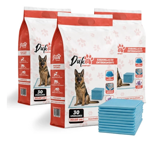 SABANILLAS ENTRENAMIENTO PERRO DUKE 90X60CM PACK 90 TRAINING PAD ABSORBENTE IMPERMEABLE BLANCO - 9