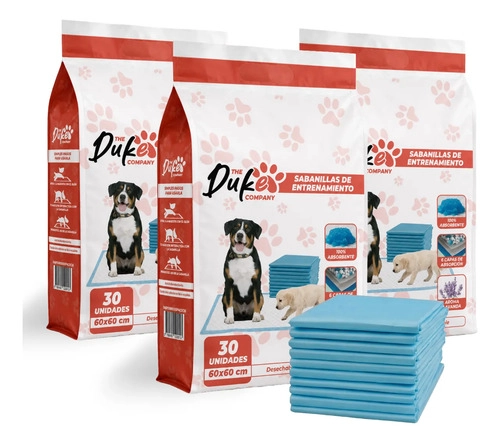 SABANILLAS ENTRENAMIENTO PERRO DUKE 60X60CM PACK 90 TRAINING PAD ABSORBENTE IMPERMEABLE BLANCO - 10