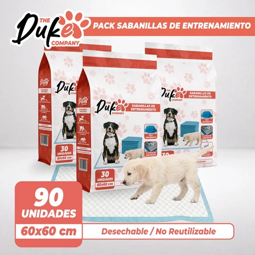 SABANILLAS ENTRENAMIENTO PERRO DUKE 60X60CM PACK 90 TRAINING PAD ABSORBENTE IMPERMEABLE BLANCO - 2